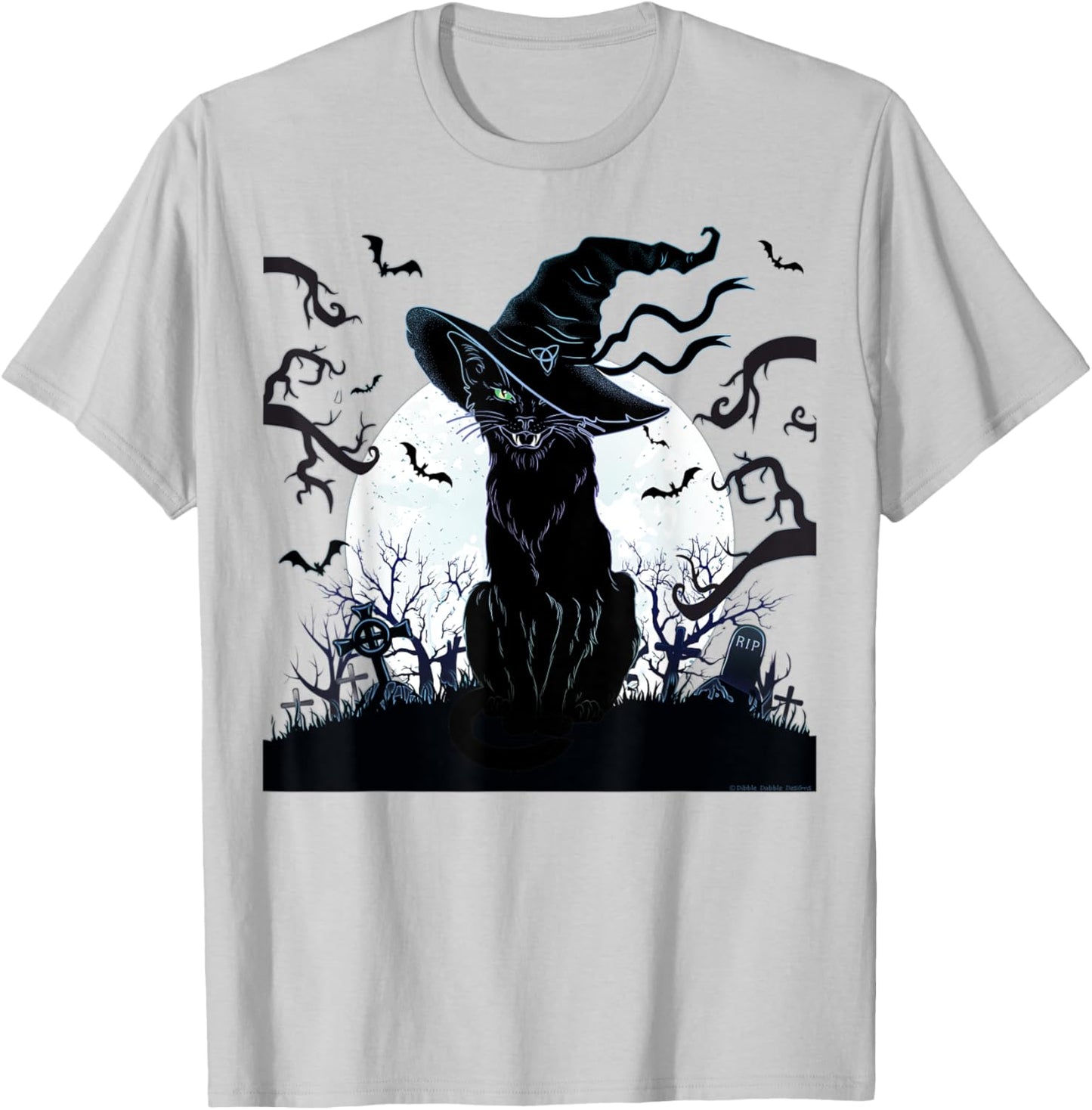 Scary Vintage Black Cat Cemetery Full Moon - Halloween T-Shirt - T-Shirt | Ash