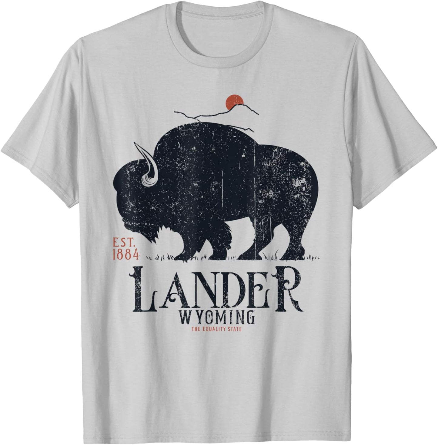 Vintage Lander Wyoming Mountains Bison Western T-Shirt - T-Shirt | Ash