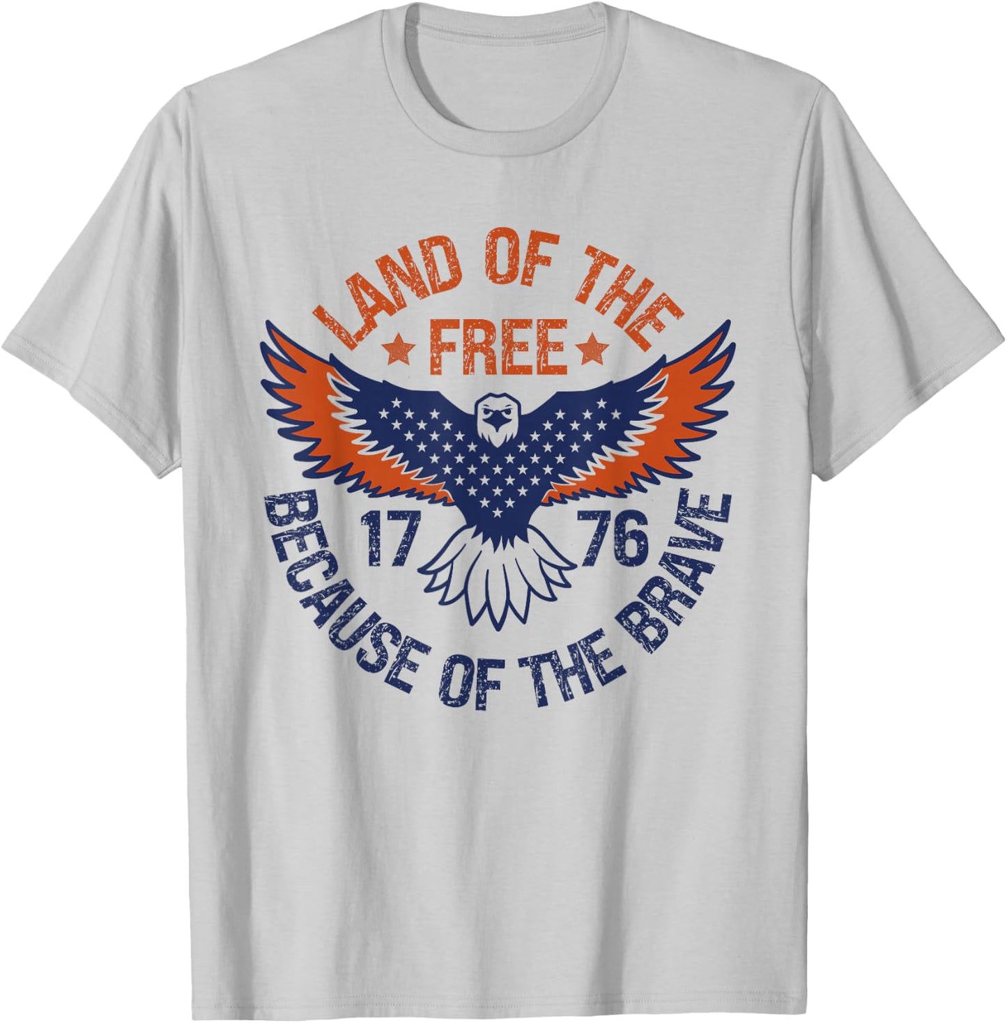 Land of the Free Because of the Brave USA Eagle 4th July T-Shirt - T-Shirt | Ash