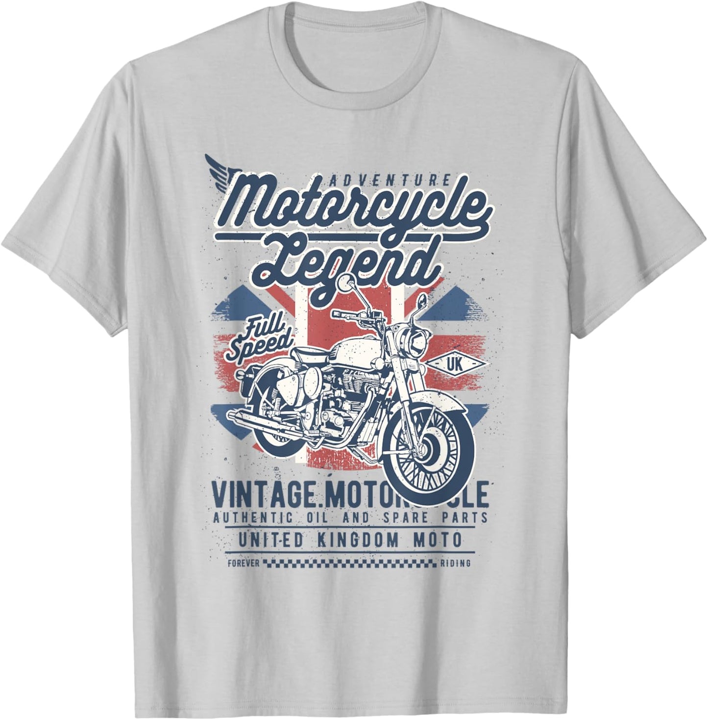 Retro British UK Vintage Style Motorcycle Adventure Design T-Shirt - T-Shirt | Ash