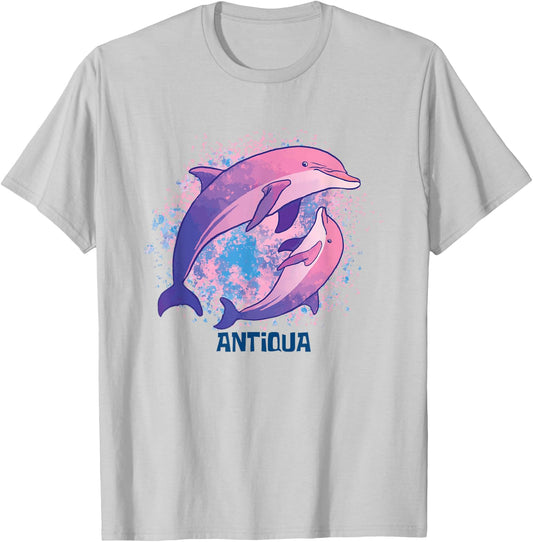 Ocean Dolphin Antiqua Vacation Boho Style Porpoise Beach T-Shirt - T-Shirt | Ash