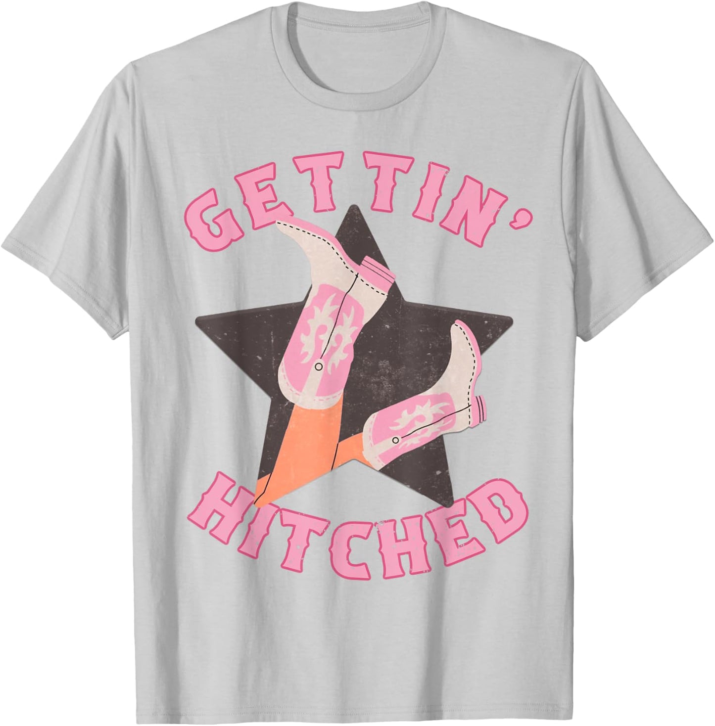 Western Gettin' Hitched Bridal Bachelorette Party Matching T-Shirt - T-Shirt | Ash