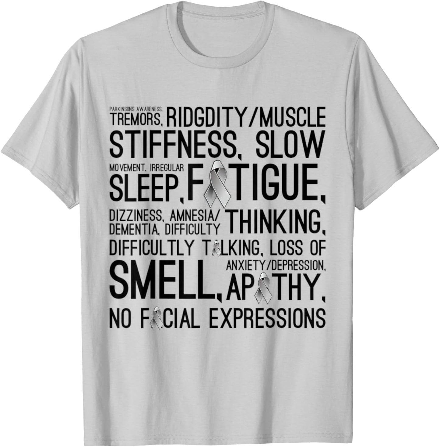 Parkinson Disease Awareness Month - Symptoms Grey Ribbon T-Shirt - T-Shirt | Ash