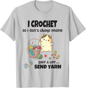 Funny Cute Cat with Crochet And Knitting Yarn Mess for Girls T-Shirt - T-Shirt | Ash