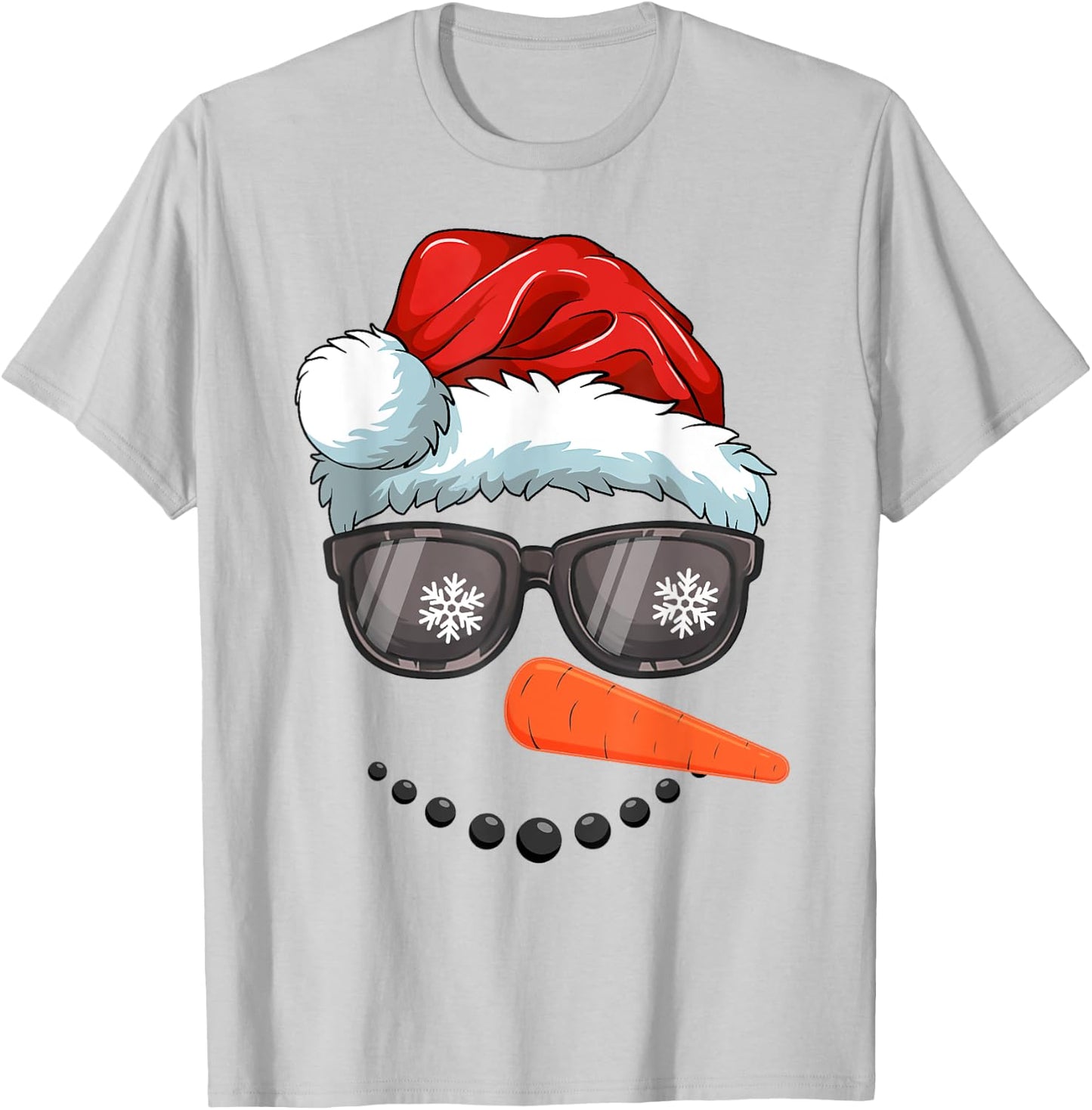 Snowman Face Family Christmas Matching Santa Hat Sunglasses T-Shirt - T-Shirt | Ash