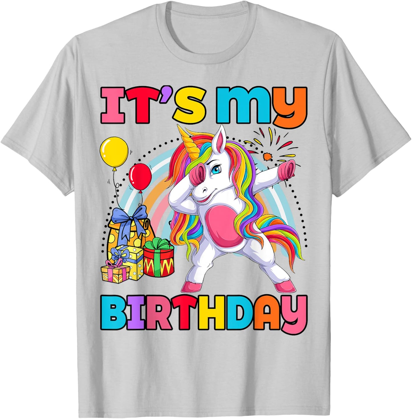 Kids It's My Birthday Dabbing Unicorn Rainbow Girl Toddler T-Shirt - T-Shirt | Ash