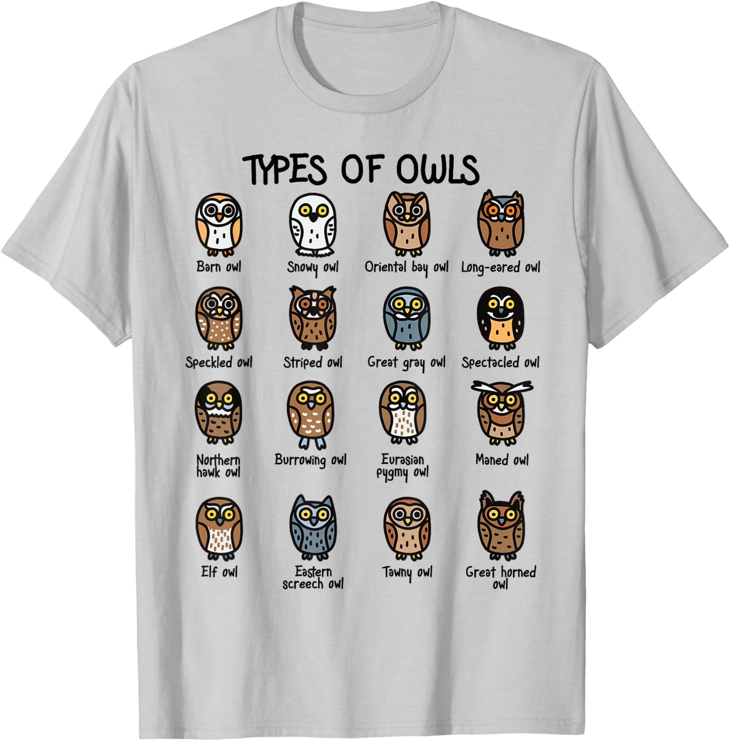Types of Owls Collection For Cute Owl Lover T-Shirt - T-Shirt | Ash