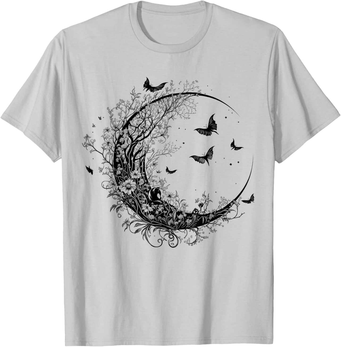 Cute Fairycore Floral Moon Aesthetic Girls Women Graphic T-Shirt - T-Shirt | Ash