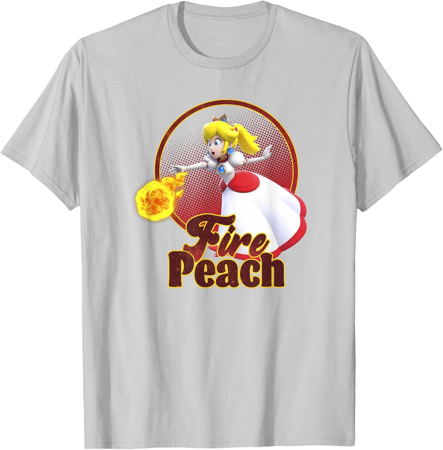 Super Mario Bros Princess Peach Fireball Character Icon T-Shirt - T-Shirt | Ash