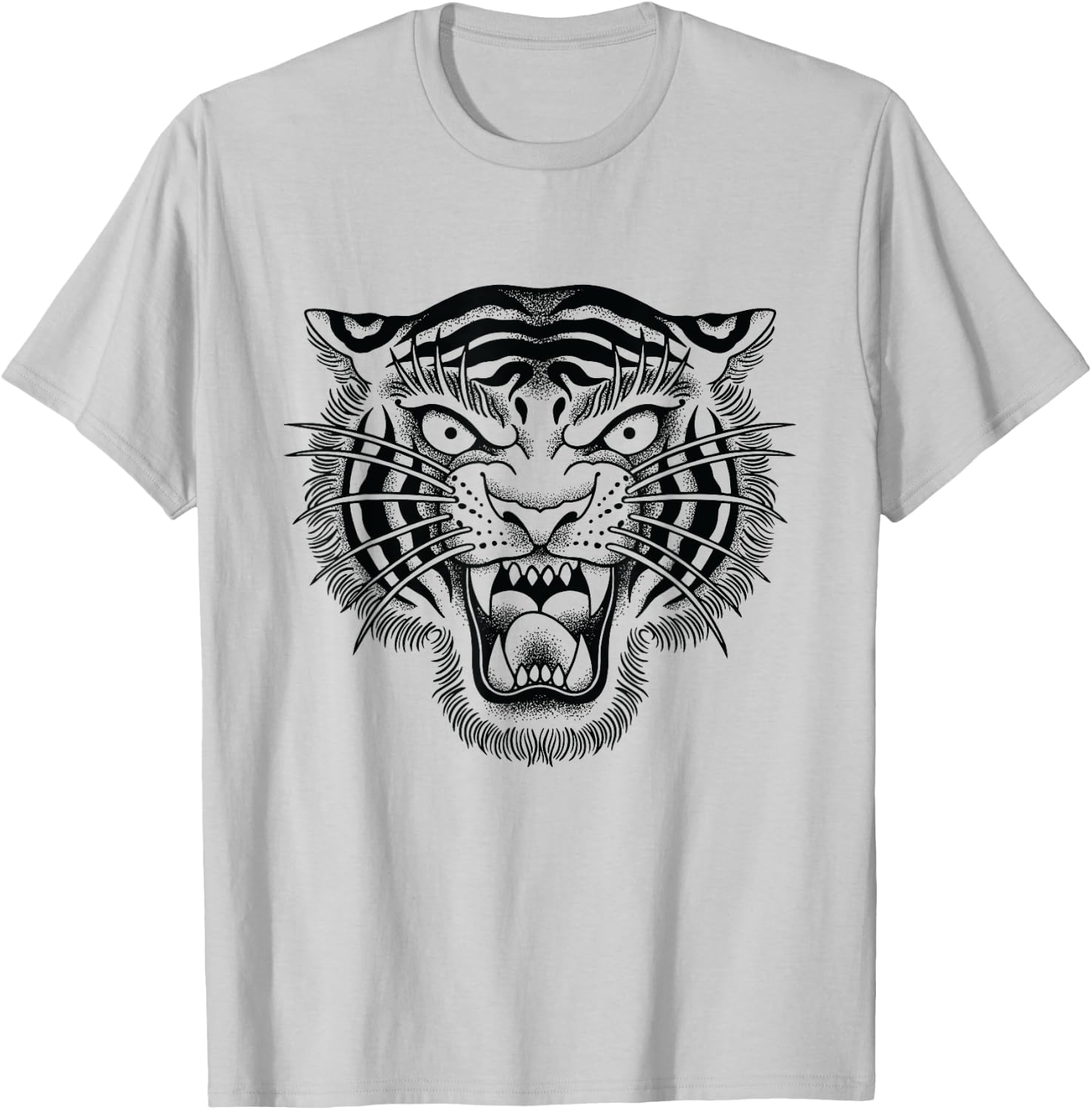 Tiger Head Traditional Tattoo art Graphic by Seven Relics T-Shirt - T-Shirt | Ash