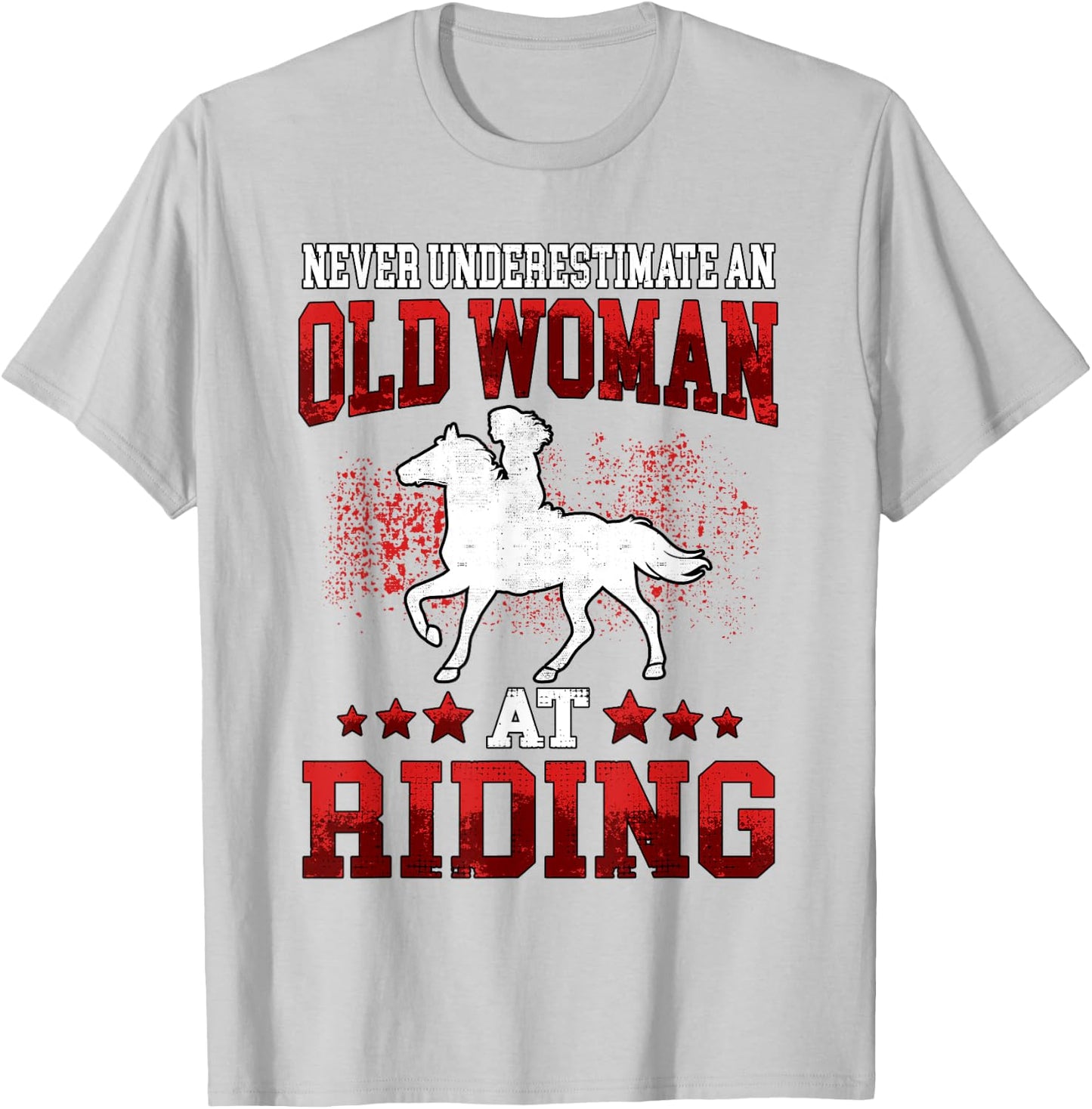 Old woman at riding horse rider T-Shirt - T-Shirt | Ash