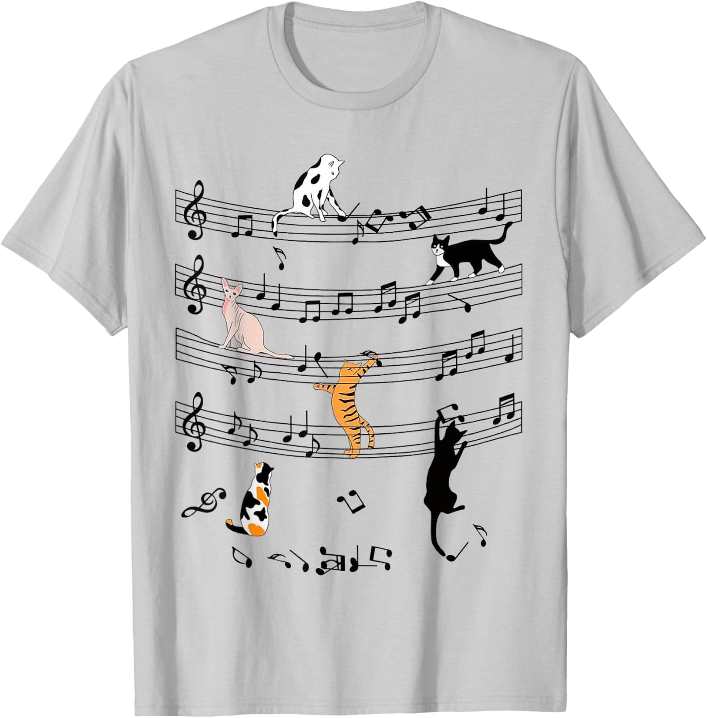 Cute Cat Kitty Playing Music Note Clef Funny Musician Art Women Kids T-Shirt - T-Shirt | Ash
