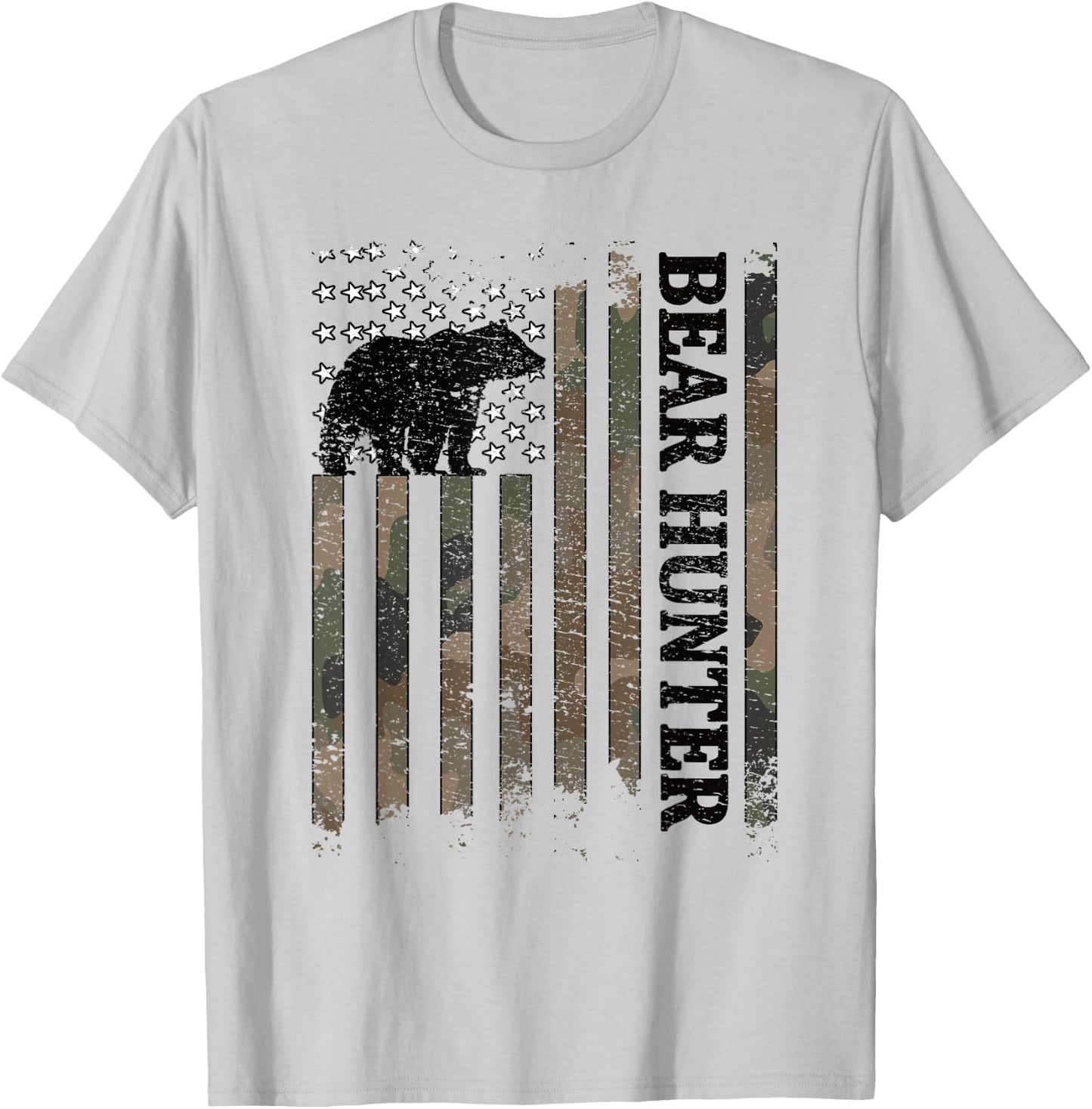 Bear Hunter American Flag Bear Hunting Lover T-Shirt - T-Shirt | Ash