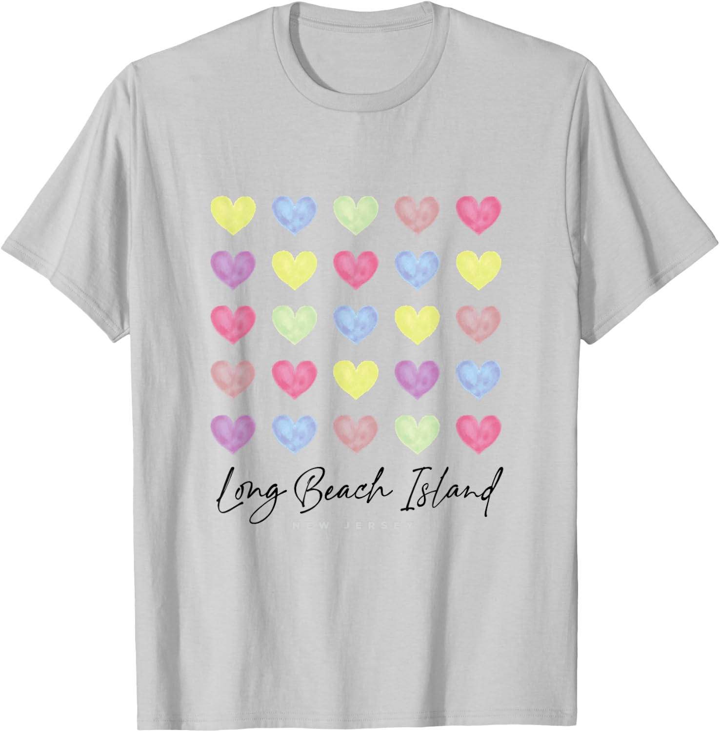 Long Beach Island LBI New Jersey NJ Hearts Graphic T-Shirt - T-Shirt | Ash