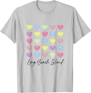 Long Beach Island LBI New Jersey NJ Hearts Graphic T-Shirt - T-Shirt | Ash