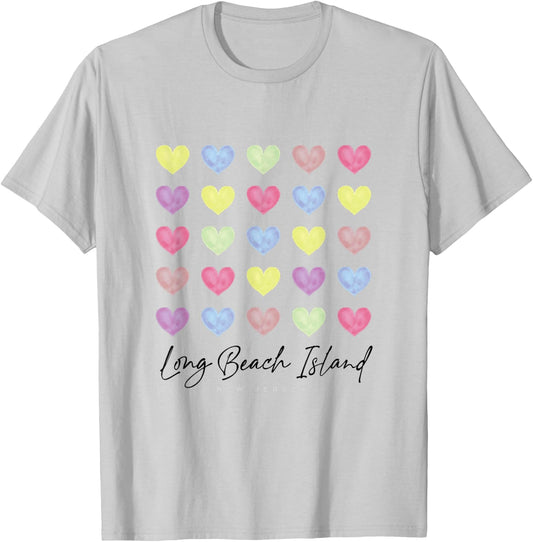 Long Beach Island LBI New Jersey NJ Hearts Graphic T-Shirt - T-Shirt | Ash