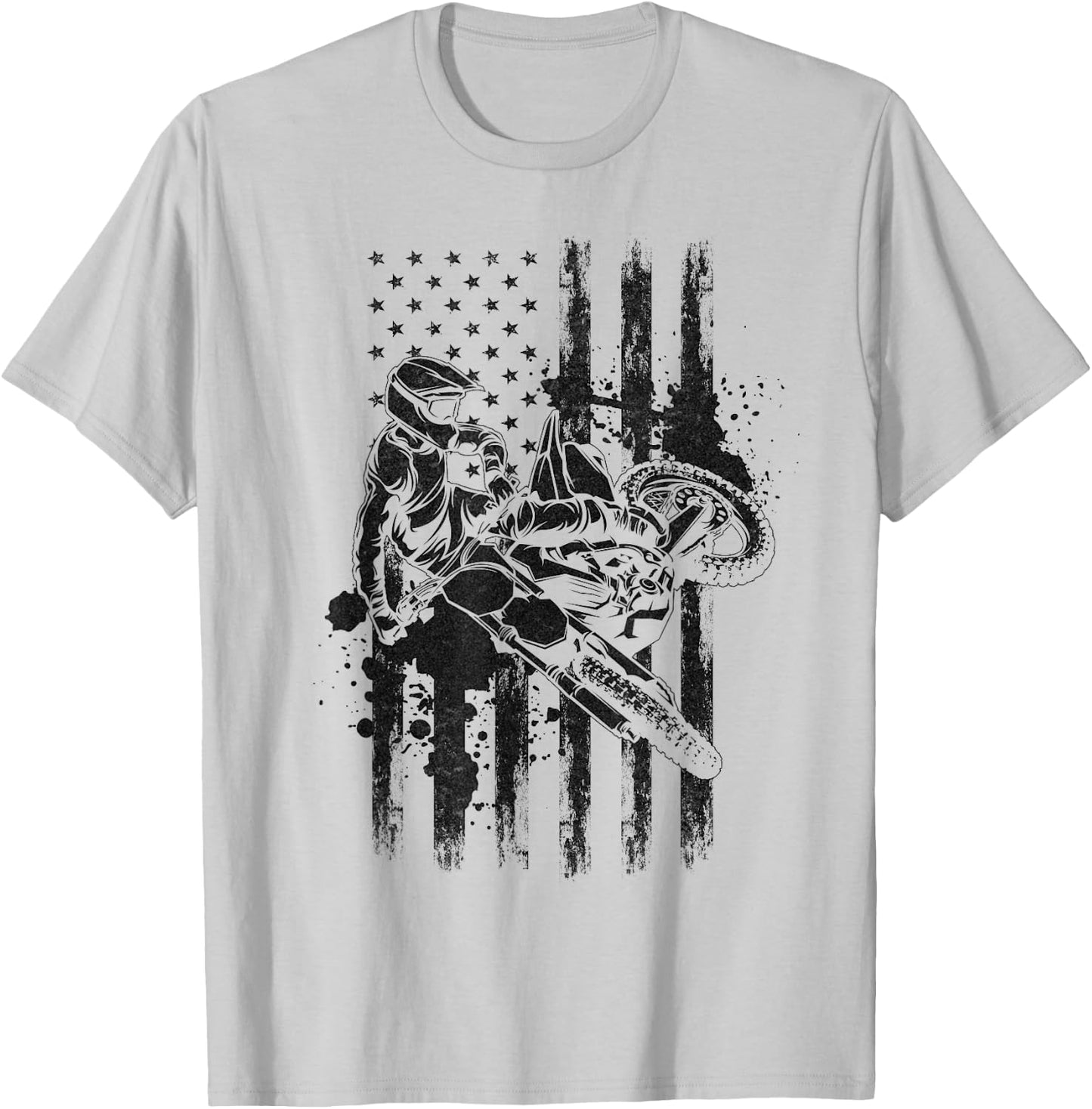Motorcycle Freestyle Motocross American Flag Supercross T-Shirt - T-Shirt | Ash
