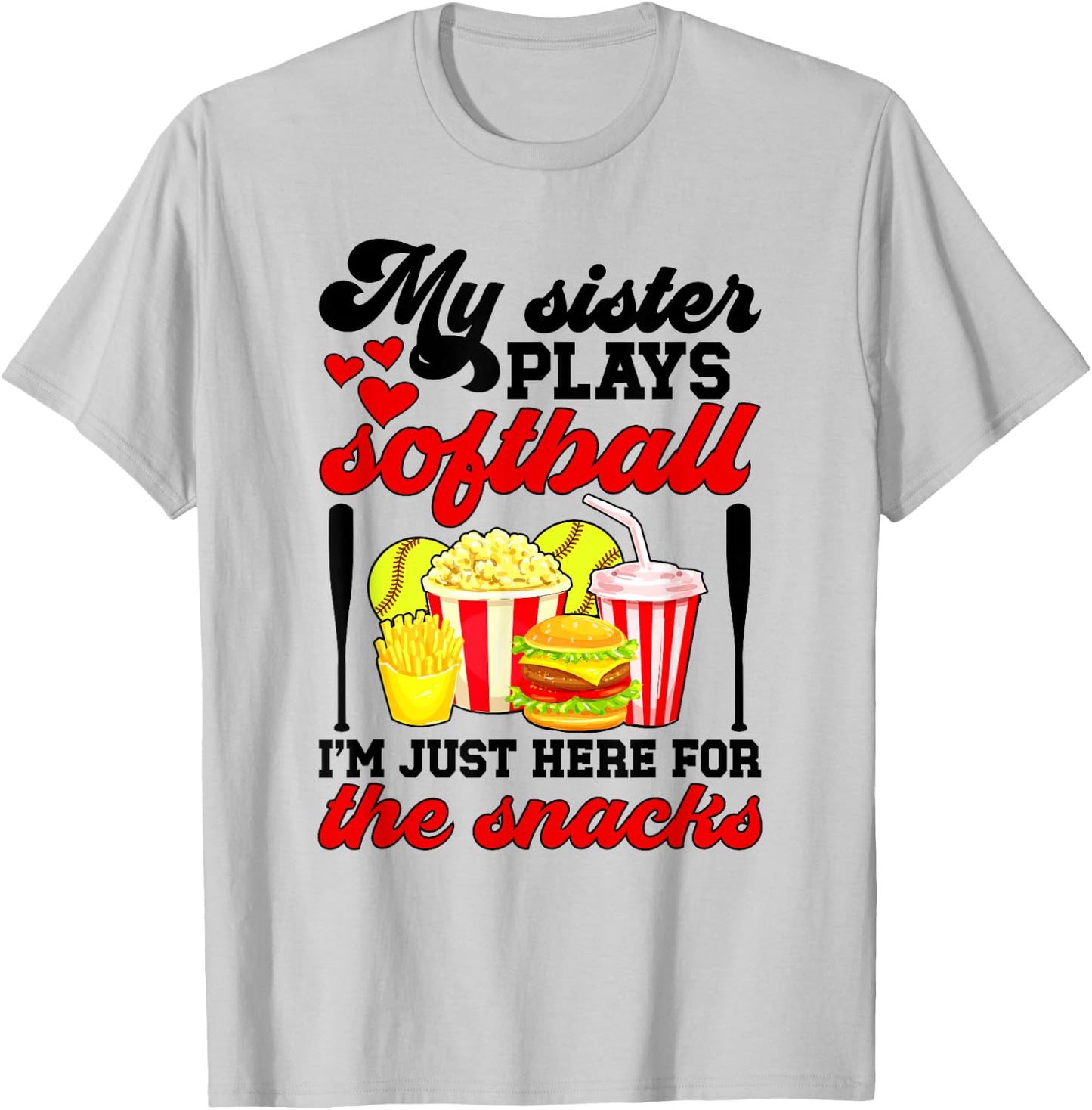 My Sister Plays Softball Sister Of A Softball Player Sister T-Shirt - T-Shirt | Ash