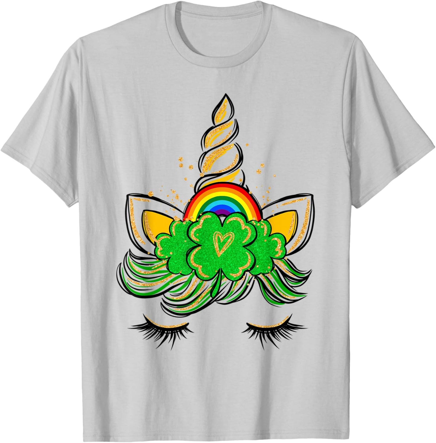 Unicorn Face St Patrick's Day Irish Girls Kids T-Shirt - T-Shirt | Ash
