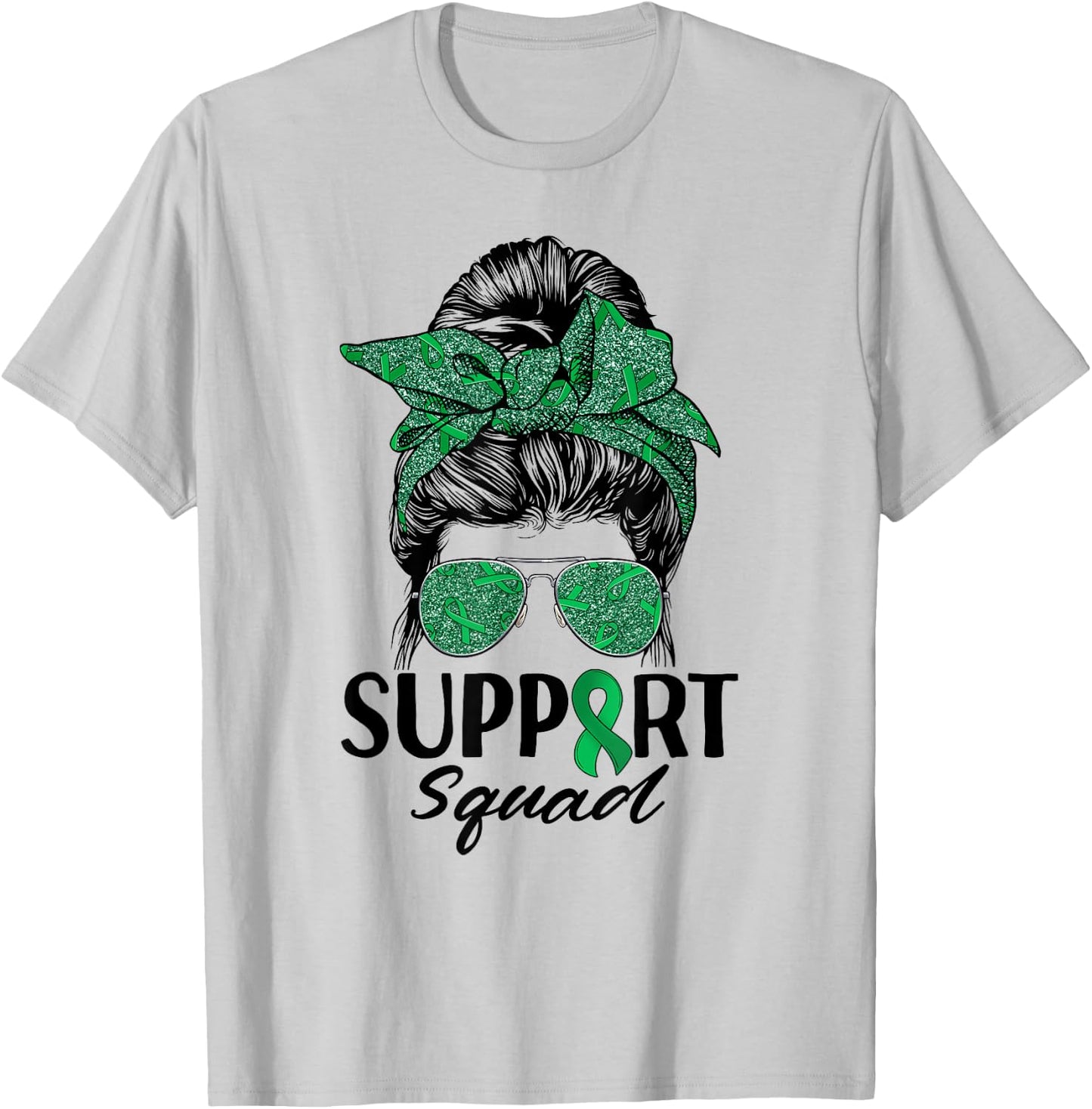 Messy Bun Sunglasses Support Squad Liver Disease Awareness T-Shirt - T-Shirt | Ash