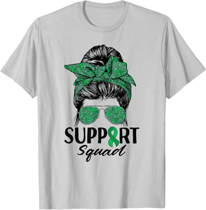 Messy Bun Sunglasses Support Squad Liver Disease Awareness T-Shirt - T-Shirt | Ash
