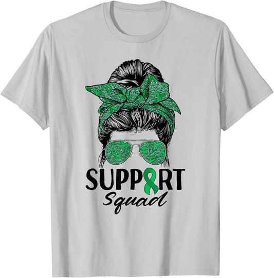 Messy Bun Sunglasses Support Squad Liver Disease Awareness T-Shirt - T-Shirt | Ash