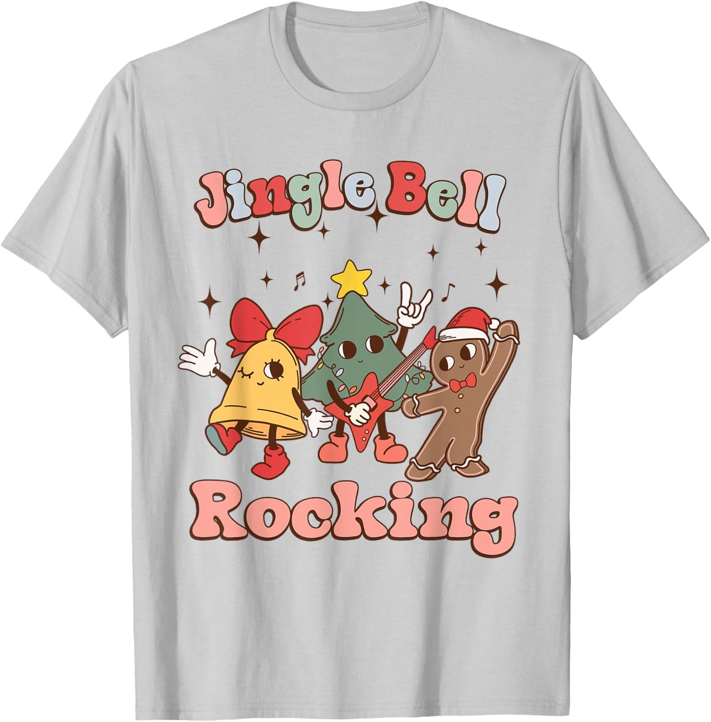 Jungle Bell Rocking Christmas Guitar Rock N Roll Retro 80s T-Shirt - T-Shirt | Ash