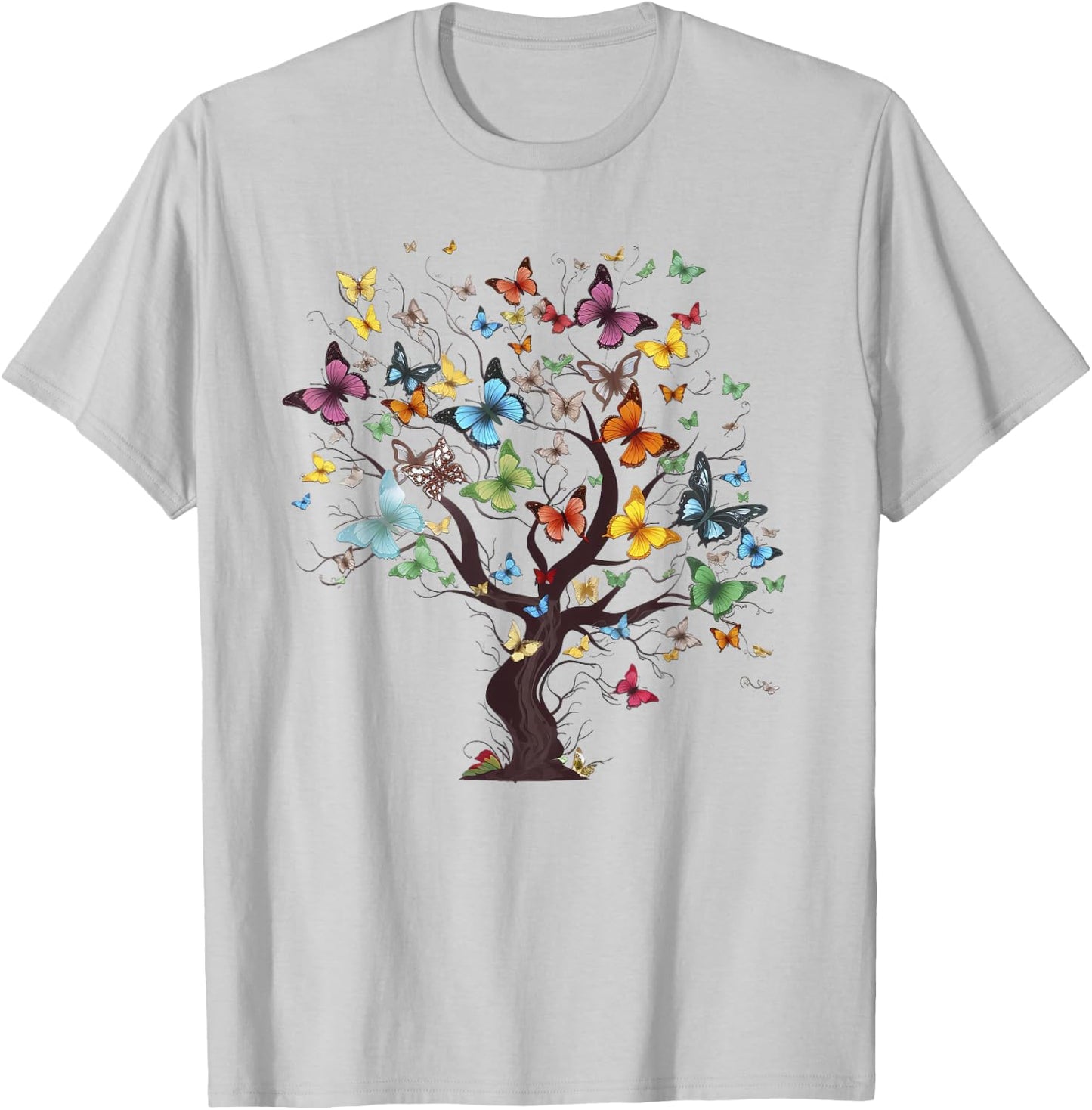 Beautiful Colorful Butterfly Tree T-Shirt - T-Shirt | Ash