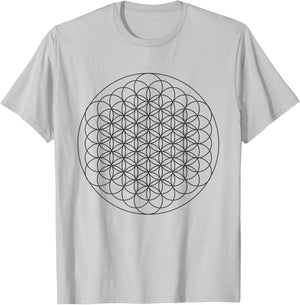 Flower of Life Sacred Mystical Geometry Platonic Solids T-Shirt - T-Shirt | Ash