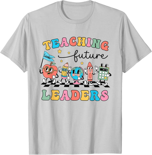 Retro Teaching Future Leaders Groovy Teacher Back To School Men Women Girls Kids T-Shirt - T-Shirt | Ash