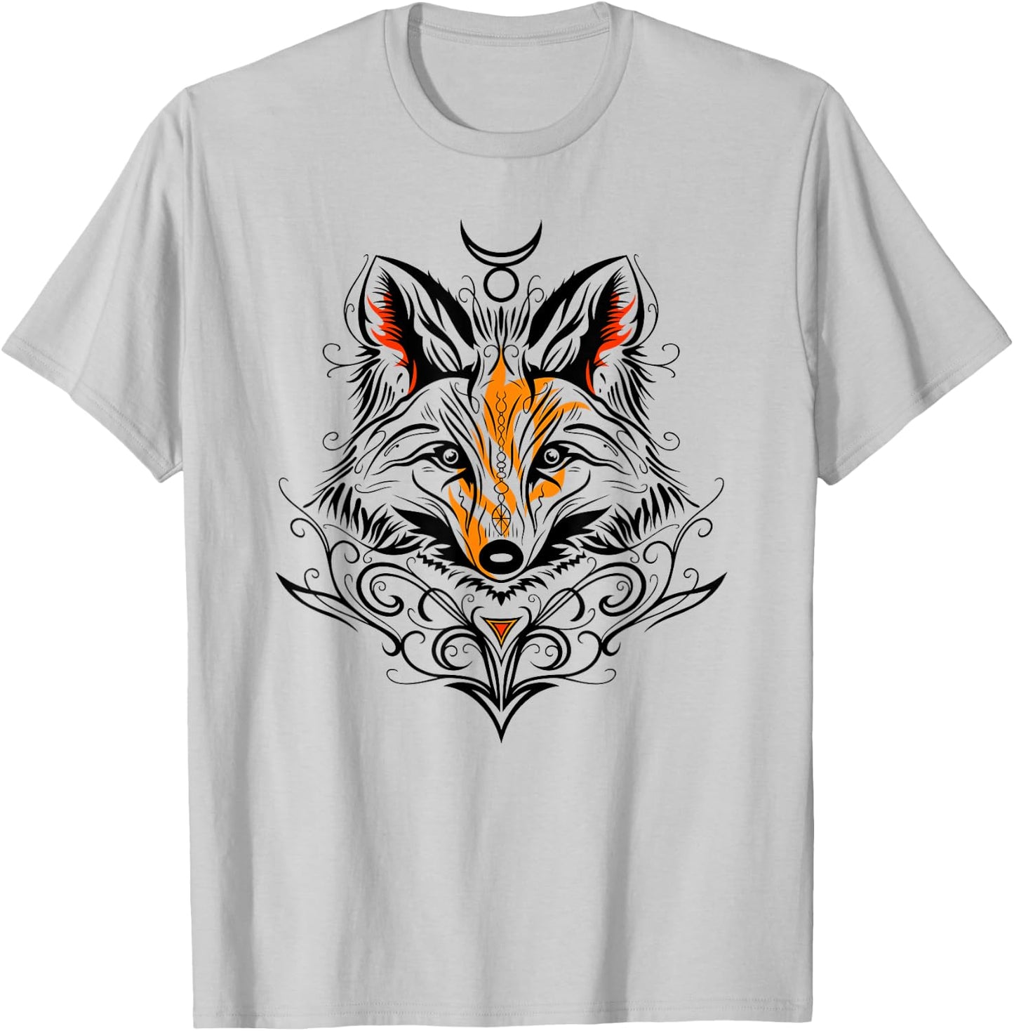 Occult Fox with Tribal Tattoo Fox with Fire and God Symbol T-Shirt - T-Shirt | Ash