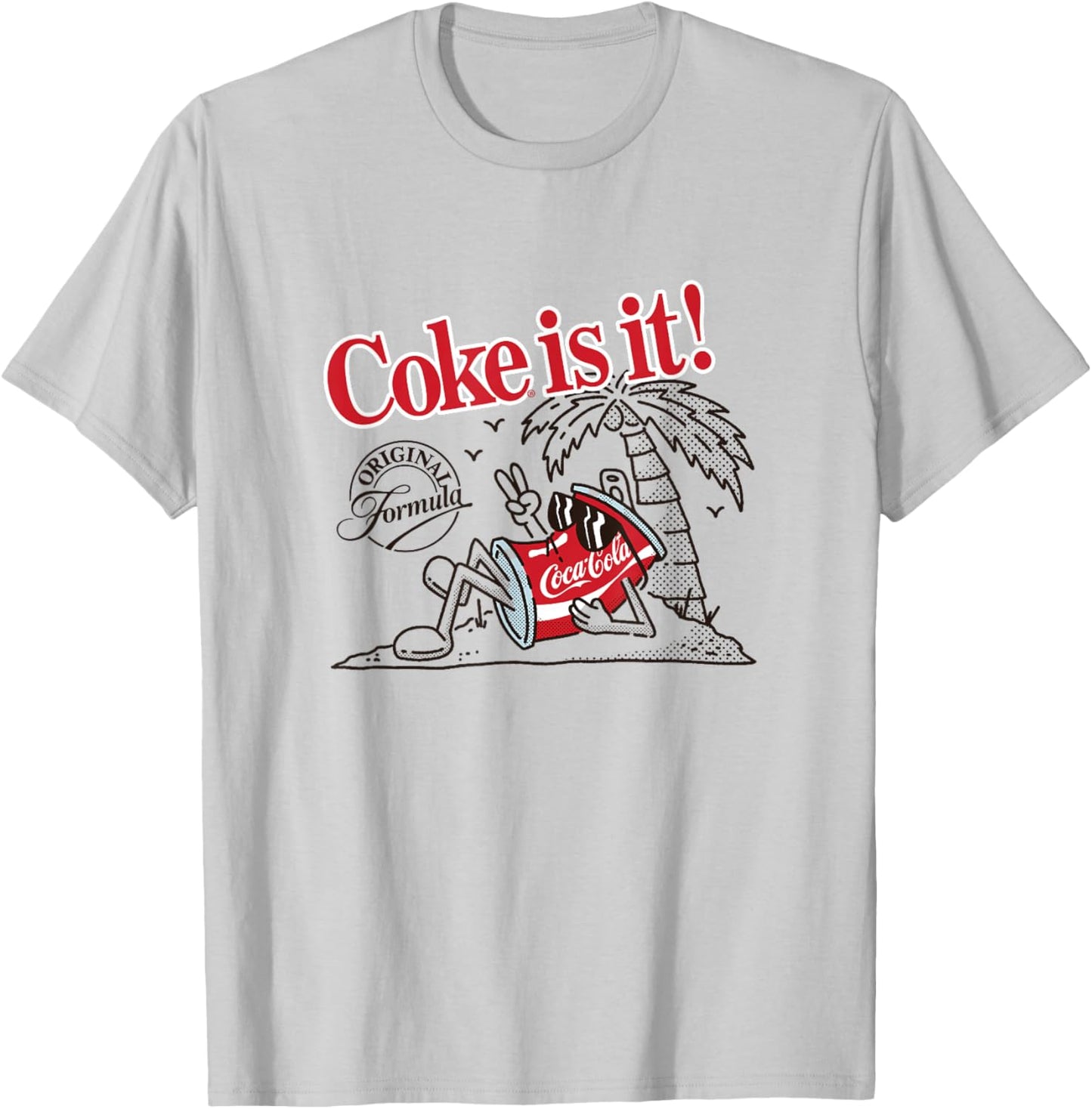 Coca-Cola Original Formula Coke Is It! Beach Retro Cartoon T-Shirt - T-Shirt | Ash