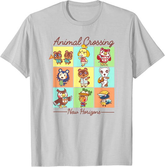 Animal Crossing: New Horizons Vintage Color Character Grid T-Shirt - T-Shirt | Ash