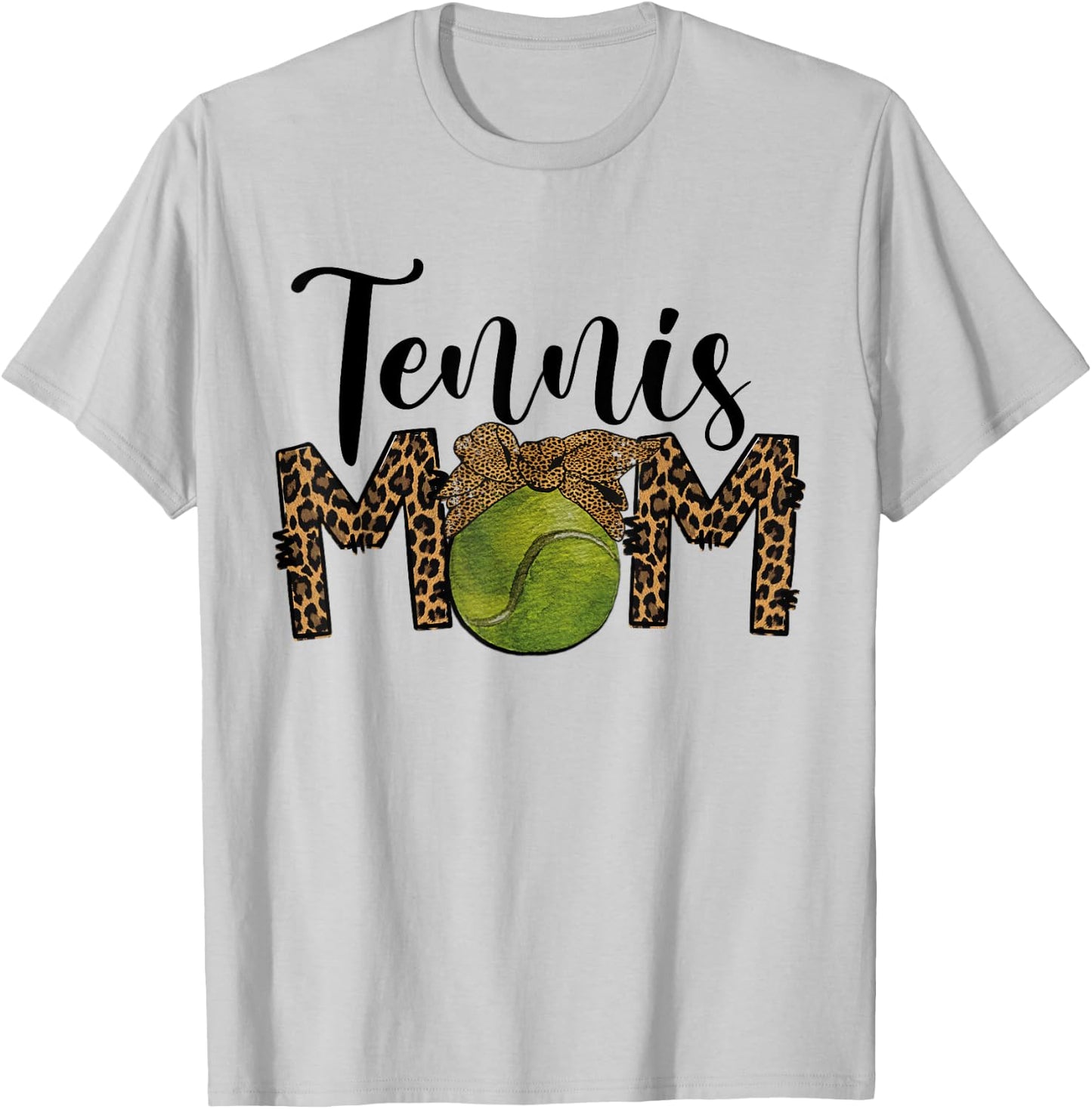 Tennis Mom Leopard Messy Bun Tennis Mothers Day T-Shirt - T-Shirt | Ash