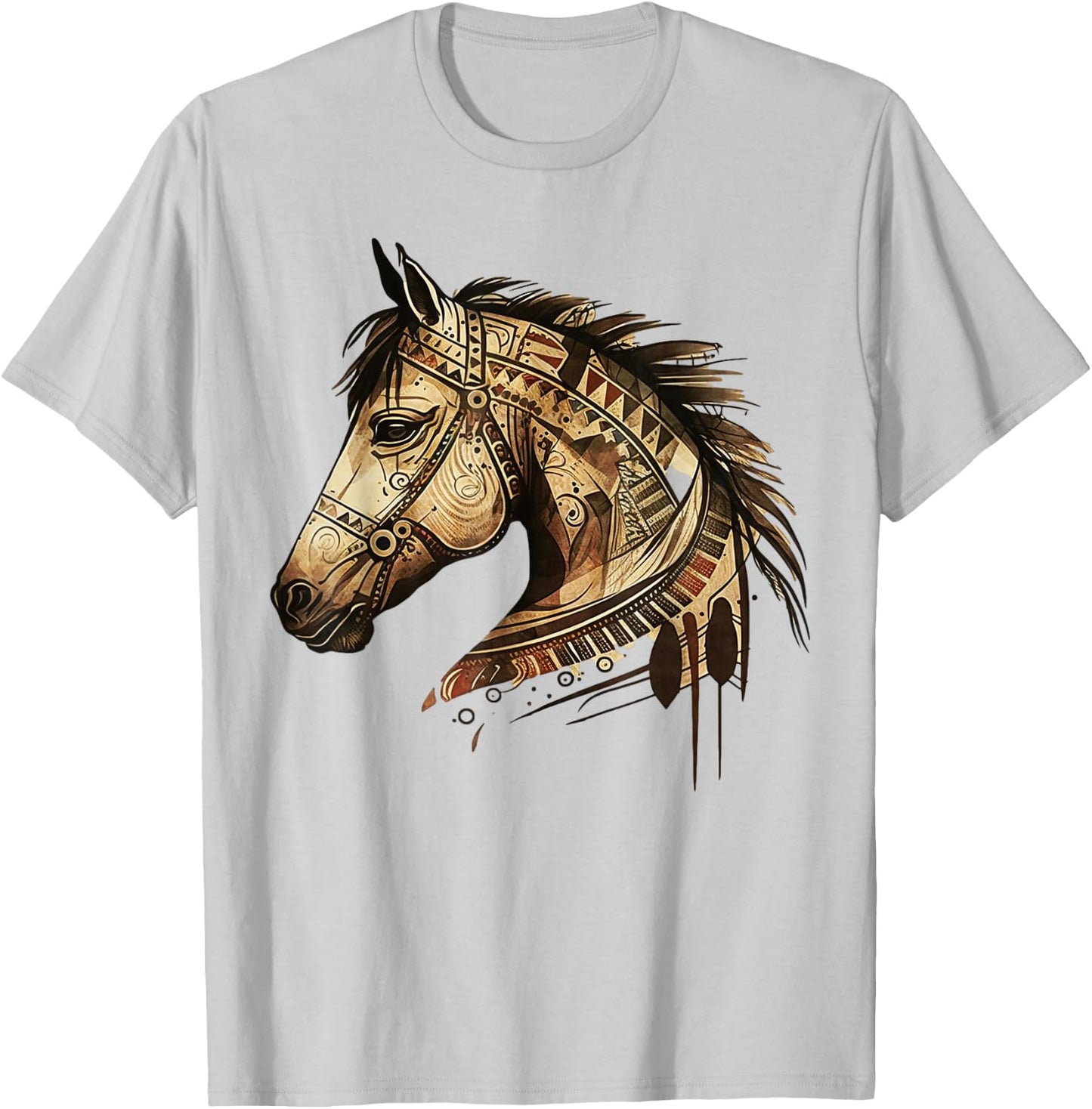 Horse Tribal Abstract Art Native American Geometric Horses T-Shirt - T-Shirt | Ash