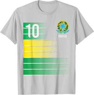 Brasil Flag Number 10 Brazil Soccer Men Women Boys Girl Kids T-Shirt - T-Shirt | Ash
