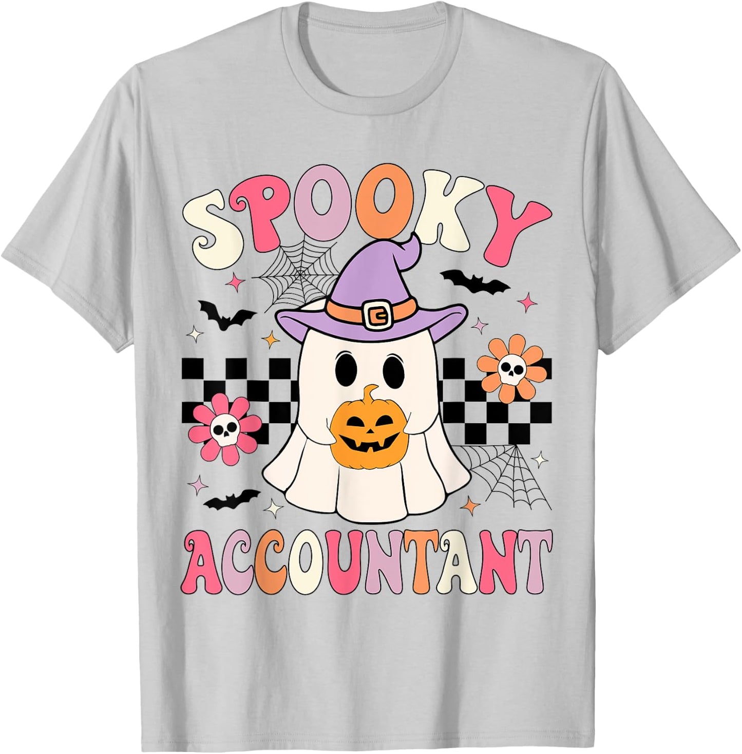 Groovy Spooky Accountant Ghost CPA Halloween Accountant T-Shirt - T-Shirt | Ash