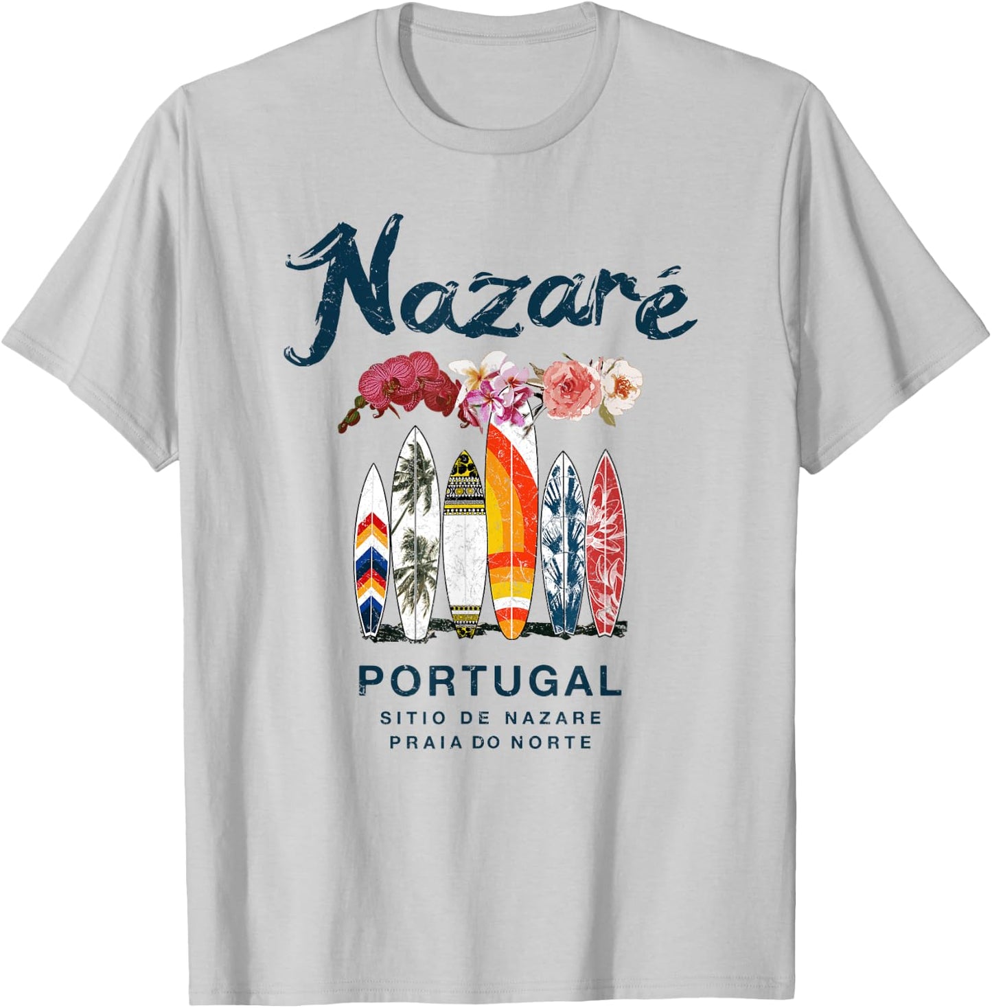 Nazare Portugal Vintage Surfing T-Shirt - T-Shirt | Ash