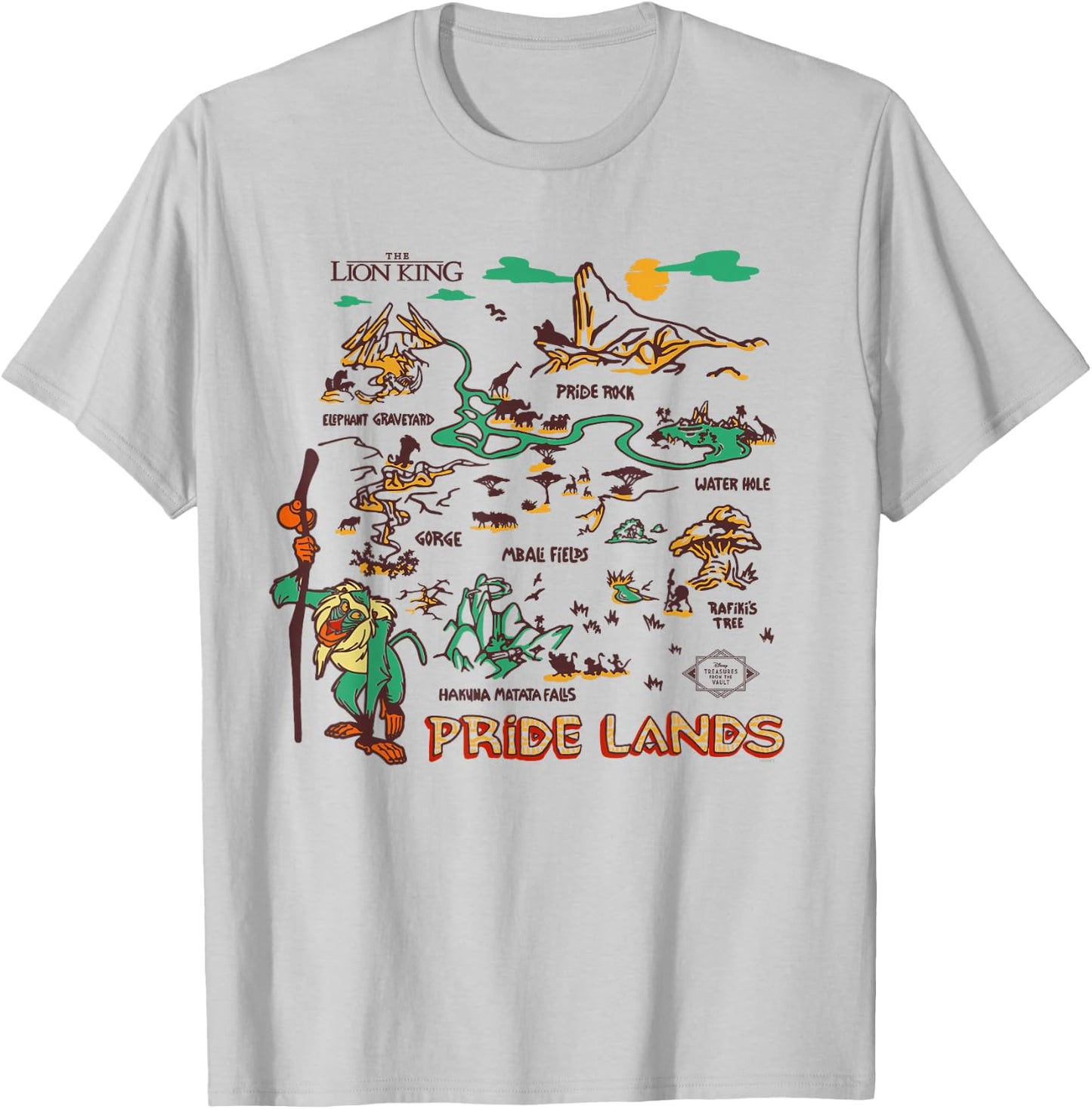 Disney The Lion King Rafiki Pride Lands Map T-Shirt - T-Shirt | Ash