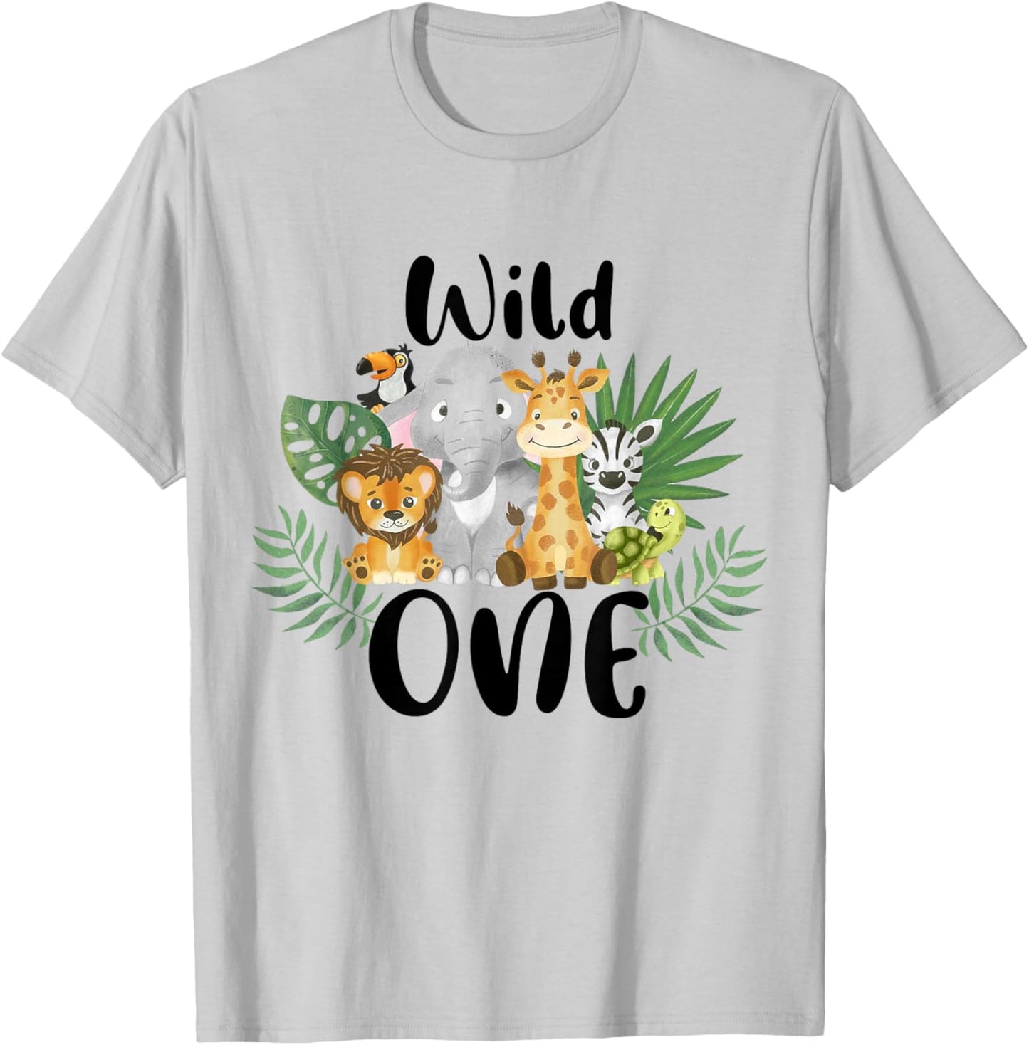 Kids Wild One 1st Birthday Boy Funny Zoo Animals Son Toddler T-Shirt - T-Shirt | Ash