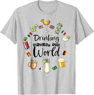 Drinking Around The World Vacation Drinking Showcase Funny T-Shirt - T-Shirt | Ash