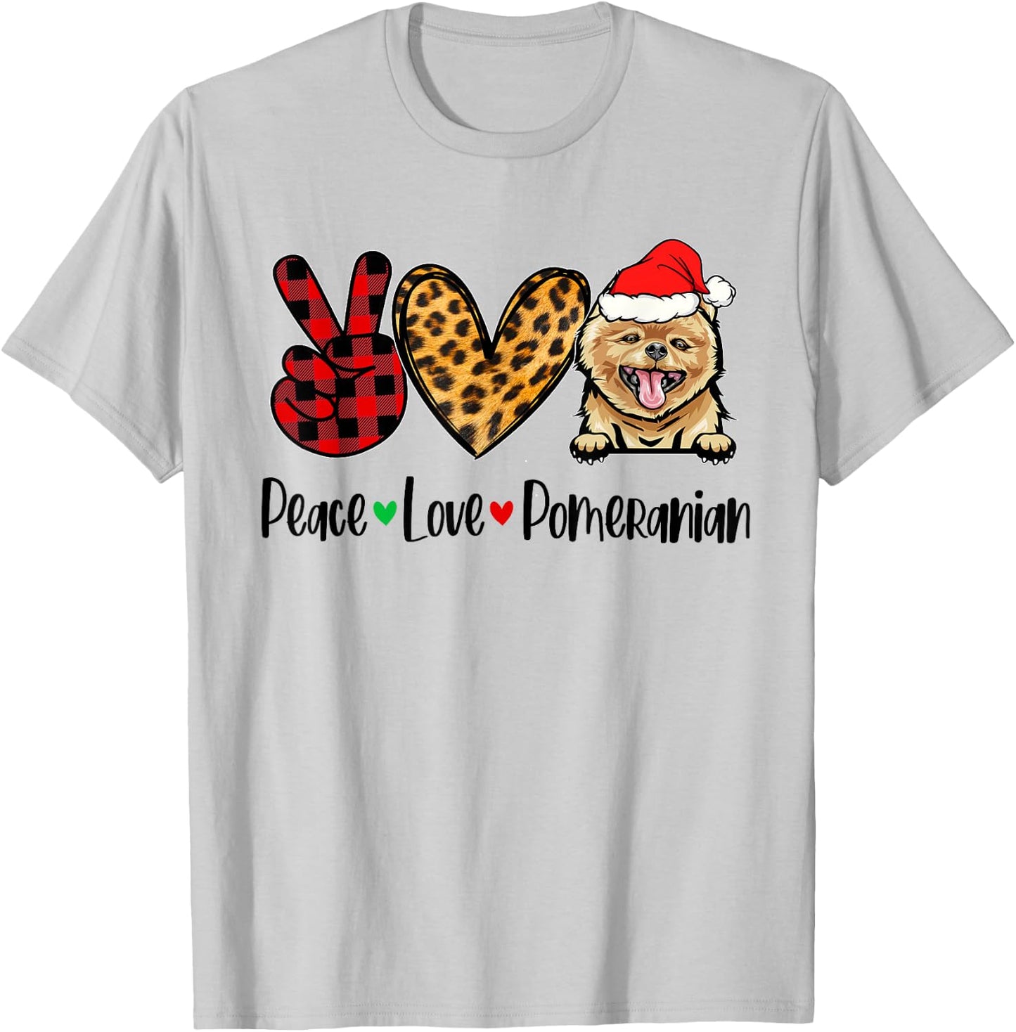 Peace Love Pomeranian Christmas Tree Lights Dog Lover Xmas T-Shirt - T-Shirt | Ash