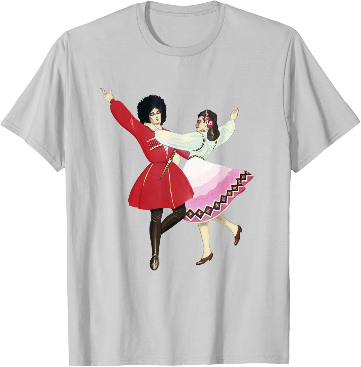 Antique Watercolor Drawing Folk Dancing Russian Cossacks T-Shirt - T-Shirt | Ash