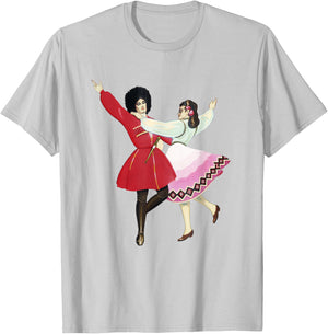 Antique Watercolor Drawing Folk Dancing Russian Cossacks T-Shirt - T-Shirt | Ash