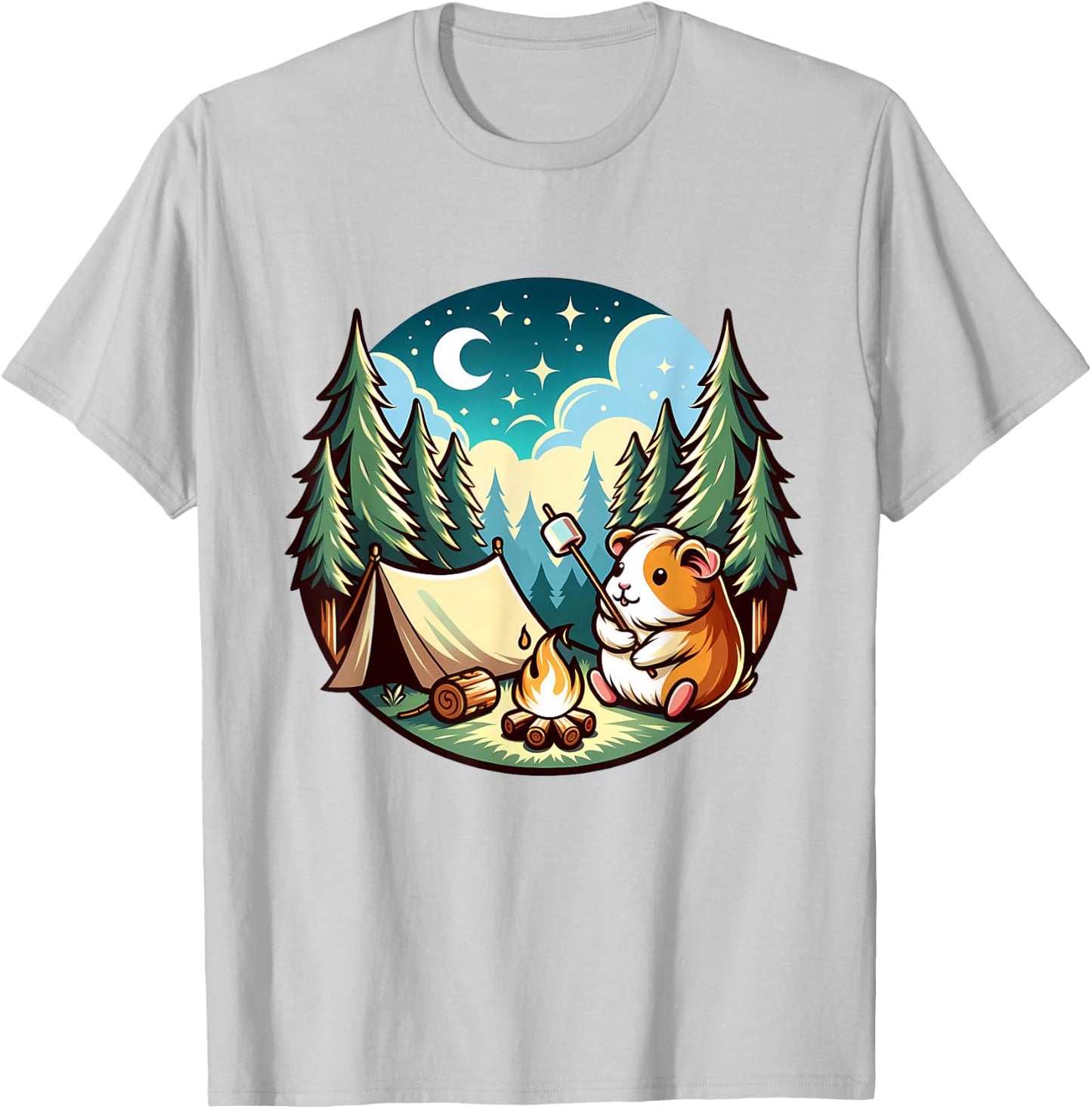 Funny Guinea Pig Camping Cute Guinea Pigs Pets Women Men T-Shirt - T-Shirt | Ash