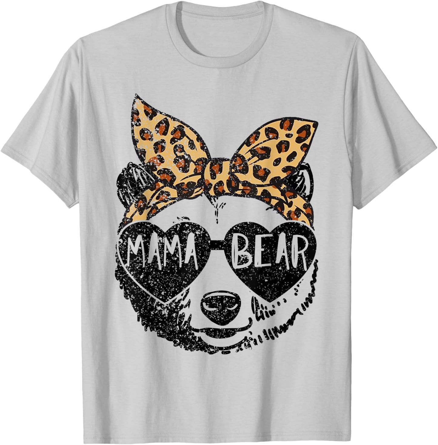 Mama Bear Face Sunglasses Leopard Print Mother's Day T-Shirt - T-Shirt | Ash