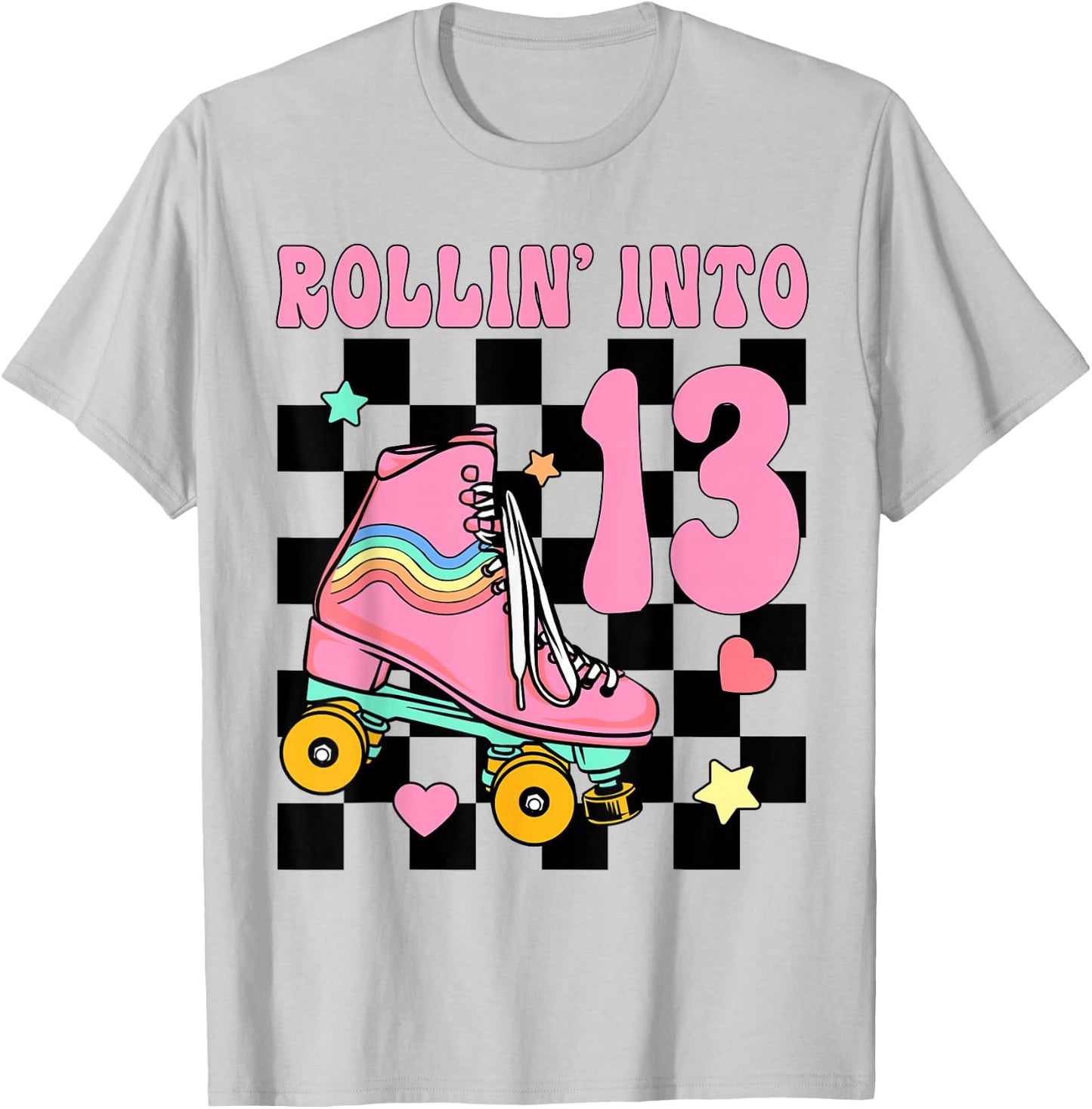 Rolling Into 13 Years Old Roller Skating Girl 13th Birthday T-Shirt - T-Shirt | Ash