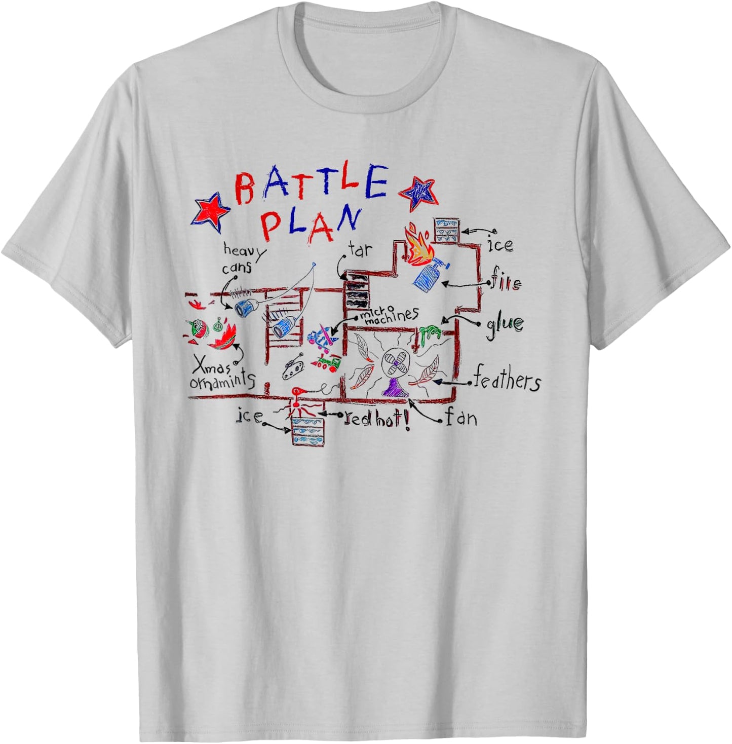 Funny Battle Plan Christmas Home Kids Hand Dawn Alone Xmas T-Shirt - T-Shirt | Ash