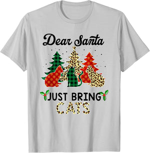Dear Santa Just Bring Cats Christmas T-Shirt - T-Shirt | Ash