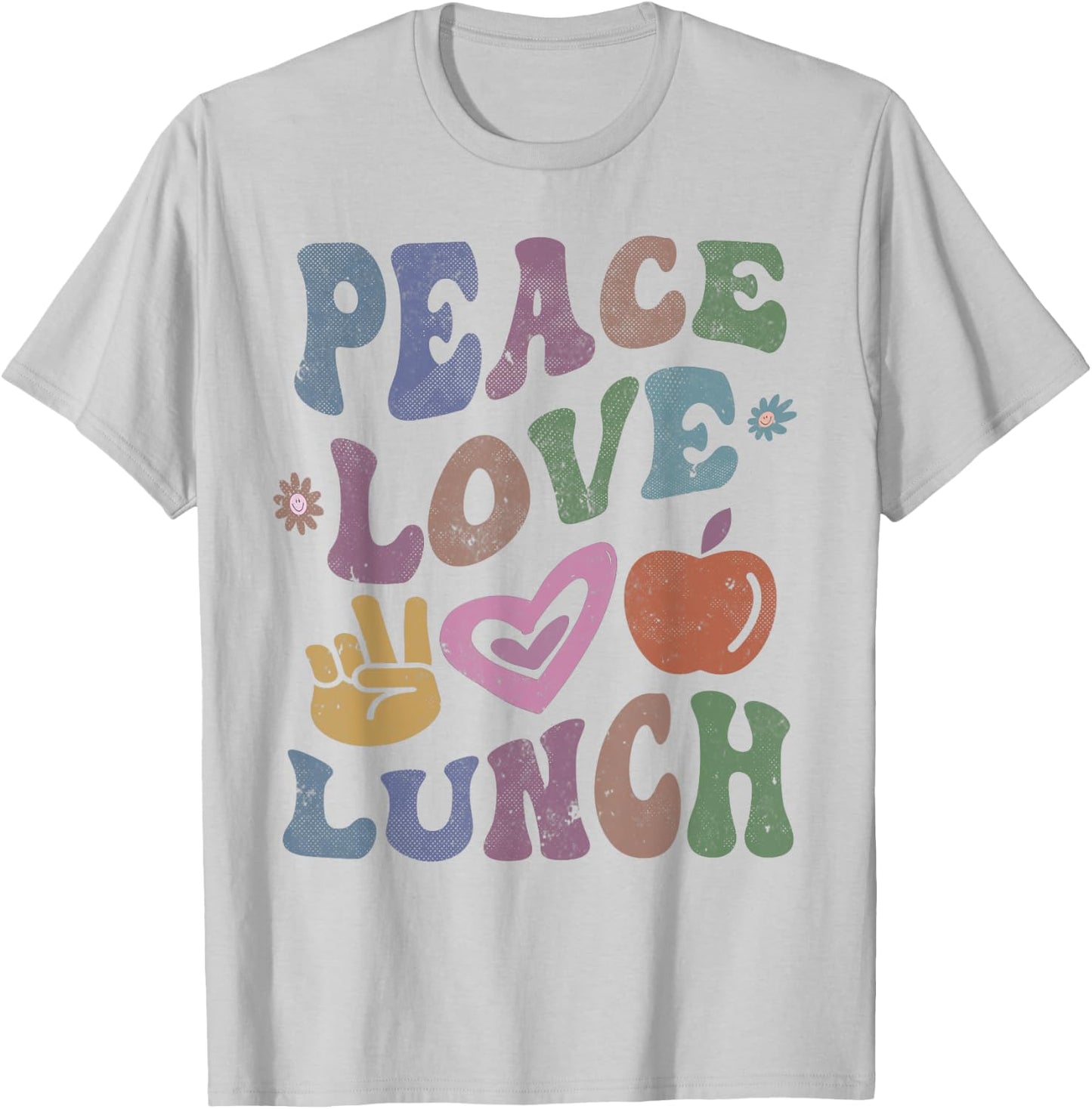 Retro PEACE LOVE LUNCH Lady Groovy Cafeteria Queen Vintage T-Shirt - T-Shirt | Ash